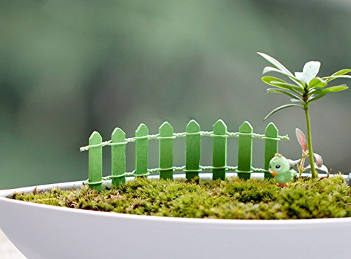 Vivian Mini Wood Picket Fence DIY Garden Miniature Landscape Dollhouse Plant Pot Decor Set 4pcs (Green) - Thumbnail 2