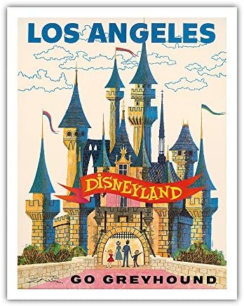 Los Angeles - Disneyland - Go Greyhound (Greyhound Bus Lines) California - Vintage Travel Poster c.1950s - Fine Art Matte Paper Print (Unframed) 11x14in