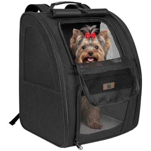 Aystkniet Cat Backpack & Dog Backpack up to 6 kg, Large Pet Transport Bag with 270° Ventilation, 3 Openings, Foldable, Breathable for Travel, Hiking, Plane & Veterinarian