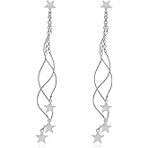 925 Silver Star Stud Earrings Dainty Star Drop Earrings Star Threader Earrings Tassel Chain Earrings for Women
