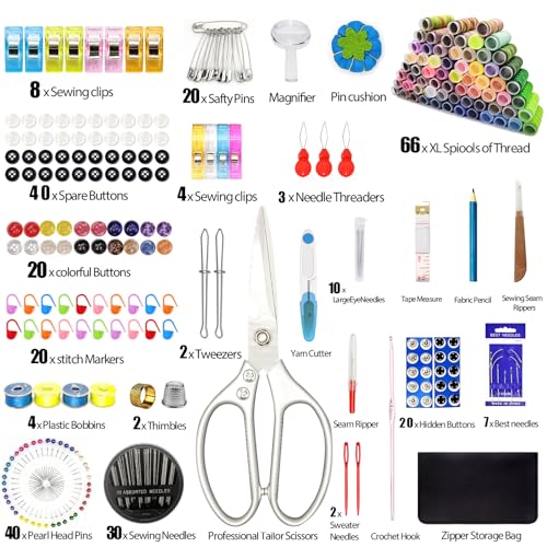 Premium Sewing Kit, 66 Colors Sewing Set for Adults, 305 Pieces Professional Sewing Accessories with Needles, Thread, Scissors, Buttons and a Lot, Suitable for Beginners, Travel, Home, School, Emergency