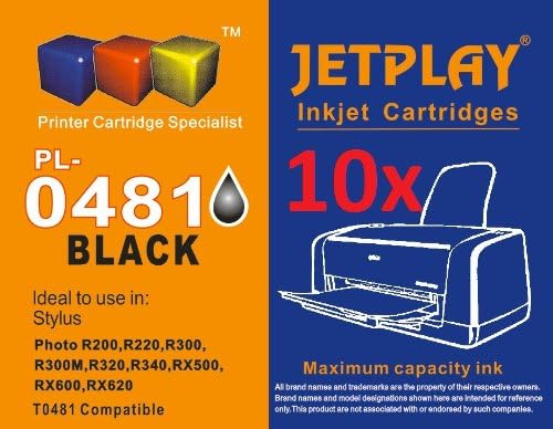 10 Black T0481 Ink 10 High Capacity Compatible Ink Cartridges for Epson Stylus Photo R200 R220 R300 R300M R320 R325 R340 R350 RX500 RX600 RX620 RX640 inkjet printers
