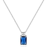 Rectangle Cubic Zirconia Pendant Necklace for Women Silver Birthstone Jewelry Gemstone Necklace Gift