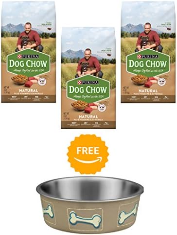 Purina Dog Chow 3 Pack Natural Natural Made with Real Chicken and Beef Adult Dry Dog Food 4 lb. Bag With Free 1 Bowl