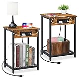 Nightstands Set of 2, End Table with Charging