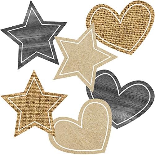 Schoolgirl Style Simply Stylish 33 Piece Burlap Star and Heart Bulletin Board Cutouts, Rustic Star and Heart Bulletin Board Decorations, Classroom Décor