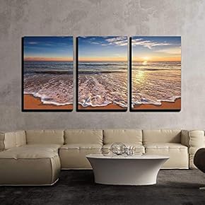 3 Piece Canvas Wall Art - Beautiful cloudscape Over The sea, Sunrise Shot - Modern Home Art Stretched and Framed Ready to Hang - 16"x24"x3 Panels