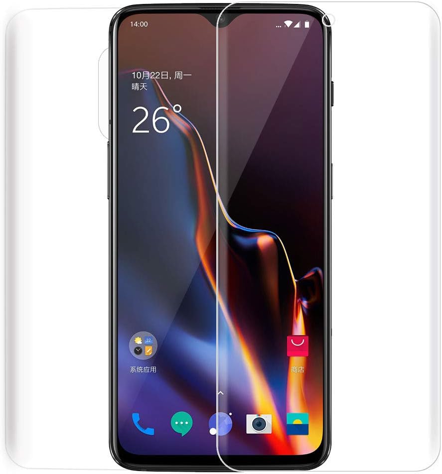 ONICO,2 Pack Front & Back,Screen Protector Compatible For OnePlus 6T,3D Curved Protective Edge to Edge Case Friendly Full Body Coverage Protection Film (It's Not Tempered Glass)