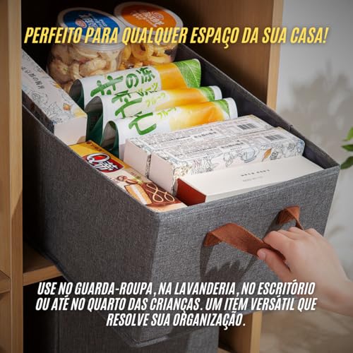 Kit 4 Cesto Organizador Multiuso Grande Reforçado e com Alça Capacidade 25 Litros Caixa Organizadora Impermeável e Lavável para Armário, Guarda Roupa, Banheiro, Cozinha