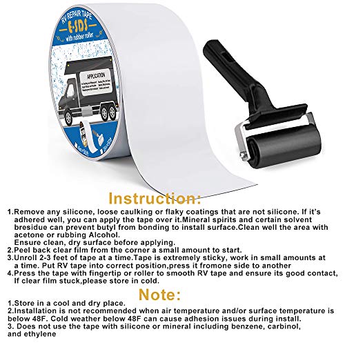 ESDS RV Roof Sealant Tape 4″ x50′ with Rubber Roller, UV & Waterproof