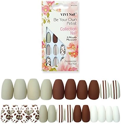 False Nails Coffin Shape with Designs 24 Pieces Matte Nail Tips