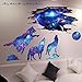 iwallsticker 2pcs Creative Blue Starry Sky Wolf and Moon Stars Wall Decals Galaxy Removable Stickers Living room Decor Home art Kids Bedroom Decal Nursery Sticker Boy Rooms Mural Children Gift Sticker