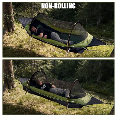 Night Cat Hammock Tent with Flat Base for 1 Person with Mosquito Net Waterproof Cover and Additional Storage Space Hiking Camping in the Garden Backyard Wild