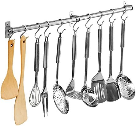 Creatwo Kitchen Rail with Hooks Wall Mounted Pot Pan Rack Organizer for Kitchen, Stainless Steel