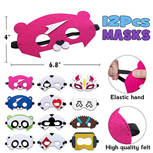 DMIGHT Birthday Party Supplies for Game Fans, 91 pcs Gaming Theme Party Toy Set - Include 12 Pcs Masks, 12 Pcs Silicone Bracelets, 12 Pcs Button Pins, 55 Pcs Stickers