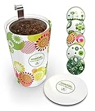 Steep & Strain Ceramic Tea Mug - Insulated Cup with Tea Infuser and 2 Lids - Travel Coffee Mug - Available in 5 Patterns