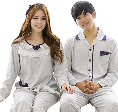 Kitpaja Womens Mens Cotton Long Sleeve Matching Couples Pjs Pajama Set Grey1 XX-Large