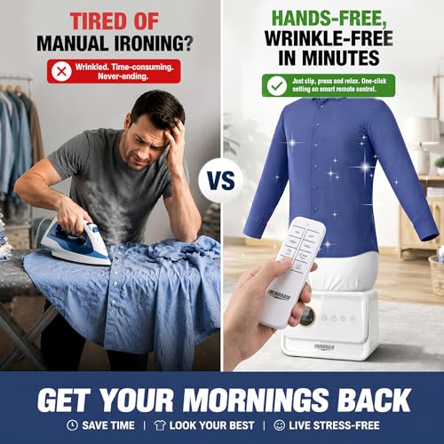 Airoflux Automatic Ironing Machine, Portable Hands-Free Wrinkle Remover with Remote Control for Shirts & Pants, Gentle on All Fabrics, Ironing Machine Perfect for Apartments, Business Travel