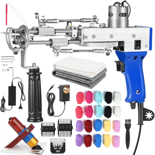 Arma de Tufos de Tapete, Kit Iniciante de Pistola de Tufos de Tapete com Aparador de Carpetes, kit de Tufos de Tapete de Pilha de Corte 2 em 1, Pistola Elétrica Rug Tufting Gun com Velocidade