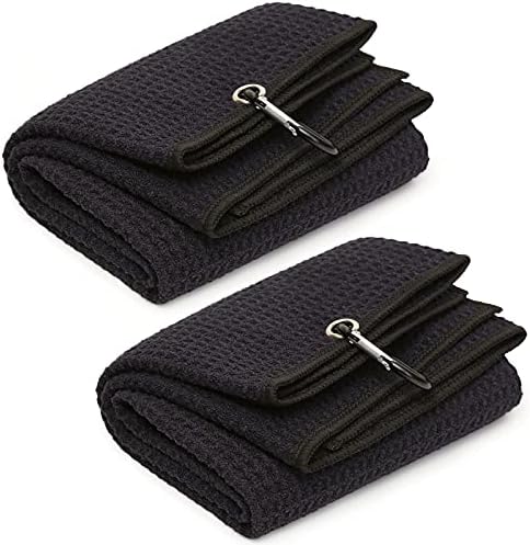 2 Packs Tri-fold Golf Towel Set Black Microfiber Fabric Waffle Pattern Towels Golf Towels for Golf Bags for Men 2 Packs Tri-fold Golf Towel Set Black Microfiber Fabric Waffle Pattern Towels Golf Towels for Golf Bags for Men