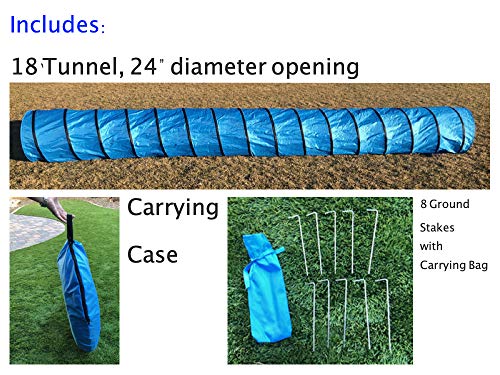 Rise8 Studios Dog Agility Tunnel | Pet Training Equipment | Rip and Tear Resistant | Includes Carry Bag and Ground Stakes | Made of 420D Polyester 24" Diameter, 18' Long (Blue)