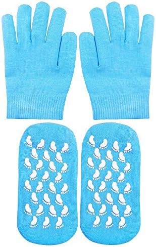 GlovesocksGEL | Ultra Soft Cotton Moisturizing Spa Gloves and Socks Set with Essential Oils Gel for Skin Care Treatment, Washable, Gloves 7.8 x 4in, Socks 7.5 x 4in, Unisex, Blue