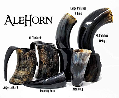 AleHorn The Original Handcrafted Authentic Viking Drinking Horn Tankard for Beer Mead Ale Medieval Inspired Stein Mug Food Safe Vessel with Handle Large 4PK Natural Horn