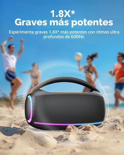 Bluetooth 5.4 Altavoz Bluetooth Potente 80W, Impermeable IPX7 Altavoces Portátil Potente con 8000mAh Batería, Sonido Estéreo, USB/RGB/TWS/AUX/TF, Speaker con 2EQ para Exterior, Negro Elegante — foto 4 de 6
