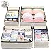 DIMJ Drawer Organisers Dividers 4 Packs Closet Organizer, Storage Boxes and Wardrobe Organiser with Lid for Underwear, Bras, Socks, Ties, Scarves (4pcs Beige)