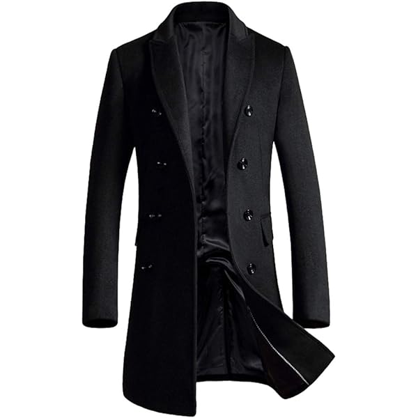 XUETON Men Classic Single Breasted Trench Coat Winter Wool Blend