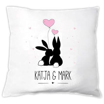 4you Design Kissen Verliebte Hasen ?personalisiert ?mit Namen ?Ostergeschenk ?Valentinstag ?Partner ?Verliebte ?Ostern ?Oster