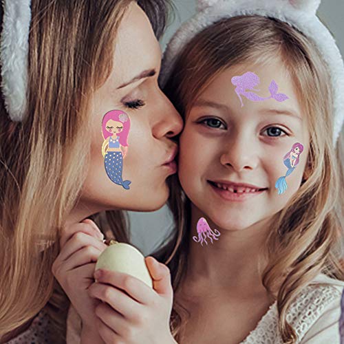 Koogel 180PCS Mermaid Tattoos,12 Sheets Temporary Tattoos for Girls Mermaid Temporary Tattoos for Childrens Party Mermaid Party Filler Decoration