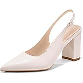 Coutgo Women's Pointed Toe Block Heel Pumps Slingback Chunky Heel Slip On Work Party Dress Shoes