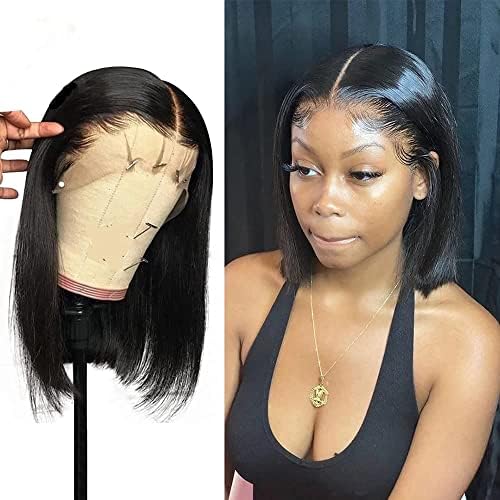 Lace Front Human Hair Wig 1B Natural Black Middle Part 14 180 Density