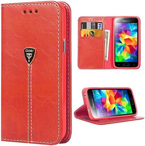 S5 Case,Slim Magnetic Flip Leather Wallet Protective Case Cover for Samsung Galaxy S5 NEO - Red