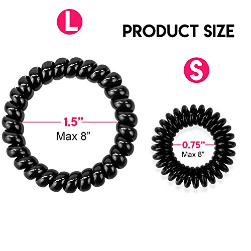 IBEET 6PCS Hair Ties, Power Traceless Elastics Hair Rings, Sprial Hair Ties No Crease, Phone Cord Hair Tie Painless Ponytail Holder Coil Hair Ties for Girls Women - 2 SIZE, Black