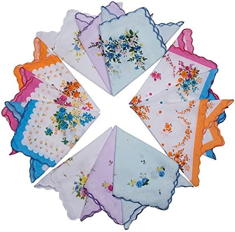Womens Vintage Handkerchiefs Floral Wedding Party Cotton Hankies - 6PCS