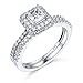 14k White Gold SOLID Wedding Engagement Ring and Wedding Band 2 Piece Set - Size 5