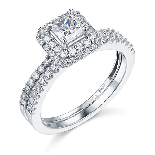 14k White Gold SOLID Wedding Engagement Ring and Wedding Band 2 Piece Set - Size 5