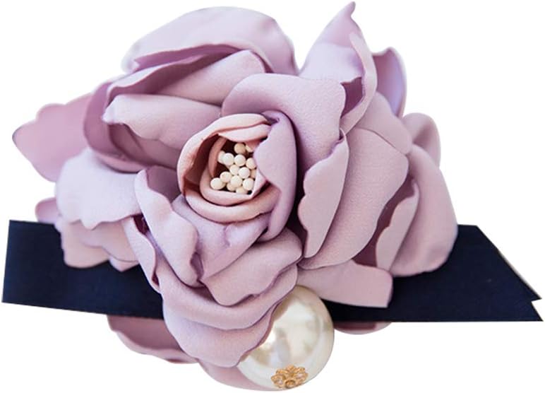Wansan Flower Brooch Pearl Pre-Tied Neck Tie Brooches Pin Collar Jewelry 3.1inch