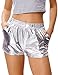 Kate Kasin Women Metallic Hot Shorts Workout Activewear Sports Pants Silver