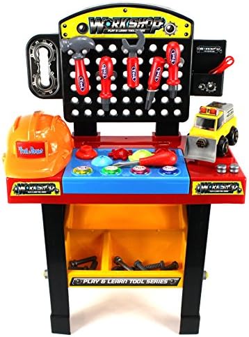 Ultimate Play & Learn Workshop 52 Piece Children's Toy Tool Table Play Set w/ Assorted Tools & Accessories, Perfect for your Little Builder