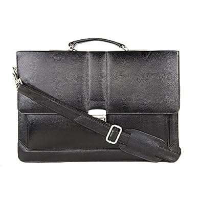 Lewis OFC-LPTP-125 GENUINE LEATHER BLACK COLOR MEN & WOMEN UNISEX CROSSOVER SHOULDER STRAP OFFICE LAPTOP/MACBOOK MESSENGER LAPTOP BRIEFCASE BAG .