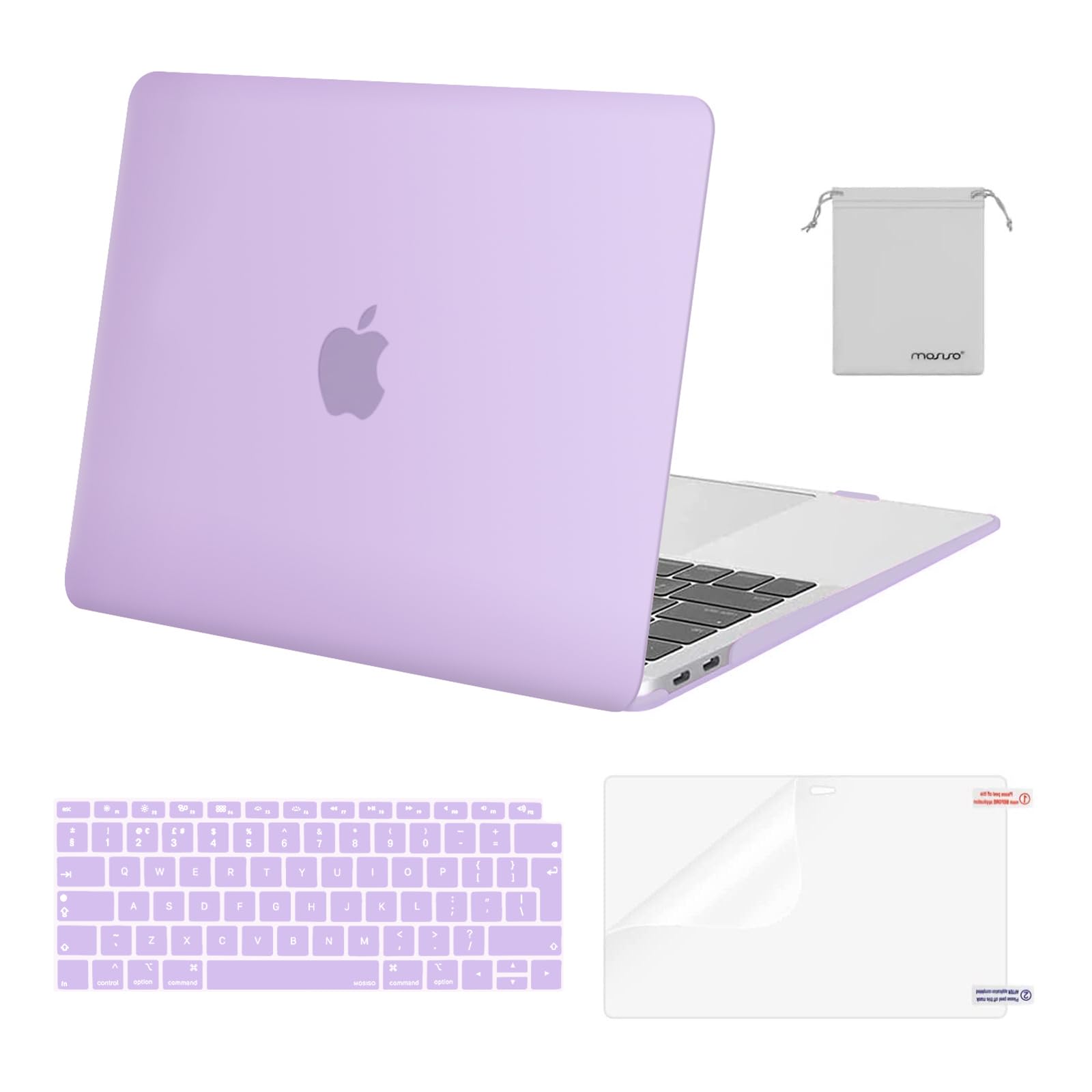 MOSISO Compatible with MacBook Air 13 inch Case M1 2021 2020 2019 2018, Hard Shell for MacBook Air M1 Case 13.3 inch A2337 A2179 A1932 & Keyboard Cover & Screen Film & Storage Bag, Purple