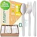 Disposable Silverware Set – BPI Certified Compostable Cutlery - Eco Friendly Alternative to Silverware And Traditional Plastic Utensils - Pack of 300 Incl Knives, Forks, Spoons And Storage Tray