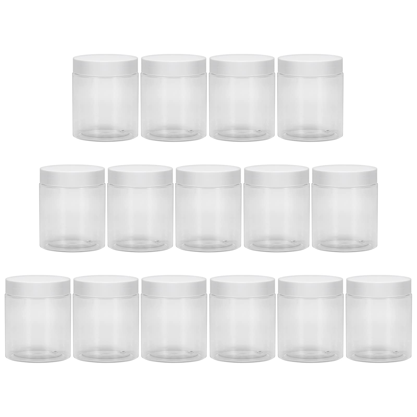 Yishik 15 Pack 8oz Round Plastic Jars with Screw White Lids,Refillable 250ml PET Clear Storage Jars for Slime Making,Cosmetic,DIY Crafts,Kitchen Storage(40 labels as gift)