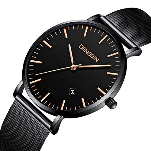 Men's Business Watch Waterproof Steel Mesh Milanese Band Watches Casual Sport Date Fashion Analog Quartz Wrist Watch Gold