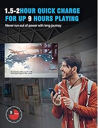 GUSGU   Auriculares inalámbricos Bluetooth 5.0 con cancelación de ruido y micrófono para correr (ajuste seguro, rápido emparejamiento, tiempo de reproducción 9H)