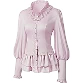 VANGARSUN Women Vintage Victorian Long Sleeve Corset Top Lace Ruffled Blouse Stand Collar Shirts