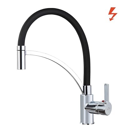Auralum Niederdruck Wasserhahn mit 3 Anschluss-Schläuchen für jede Küche | Schwarz Küchenarmatur für Niederdruck-Warmwasserbe